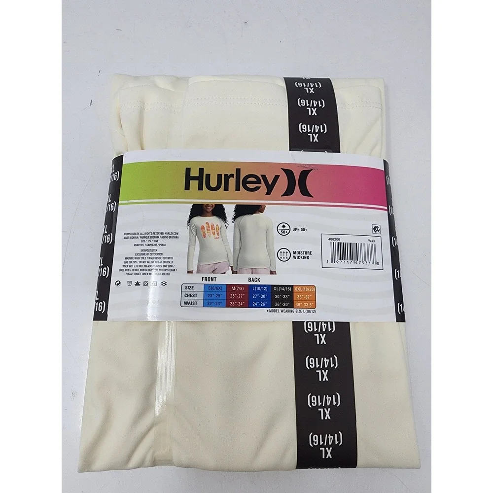 Hurley Girls Long Sleeve‎ Swim Top White Polyester Athletic Size XL 14/16